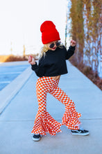 Load image into Gallery viewer, Orange Checkered Print Bell Bottom Pants
