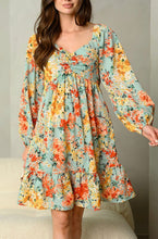 Load image into Gallery viewer, French Cafe Babydoll in Aqua Orange Floral
