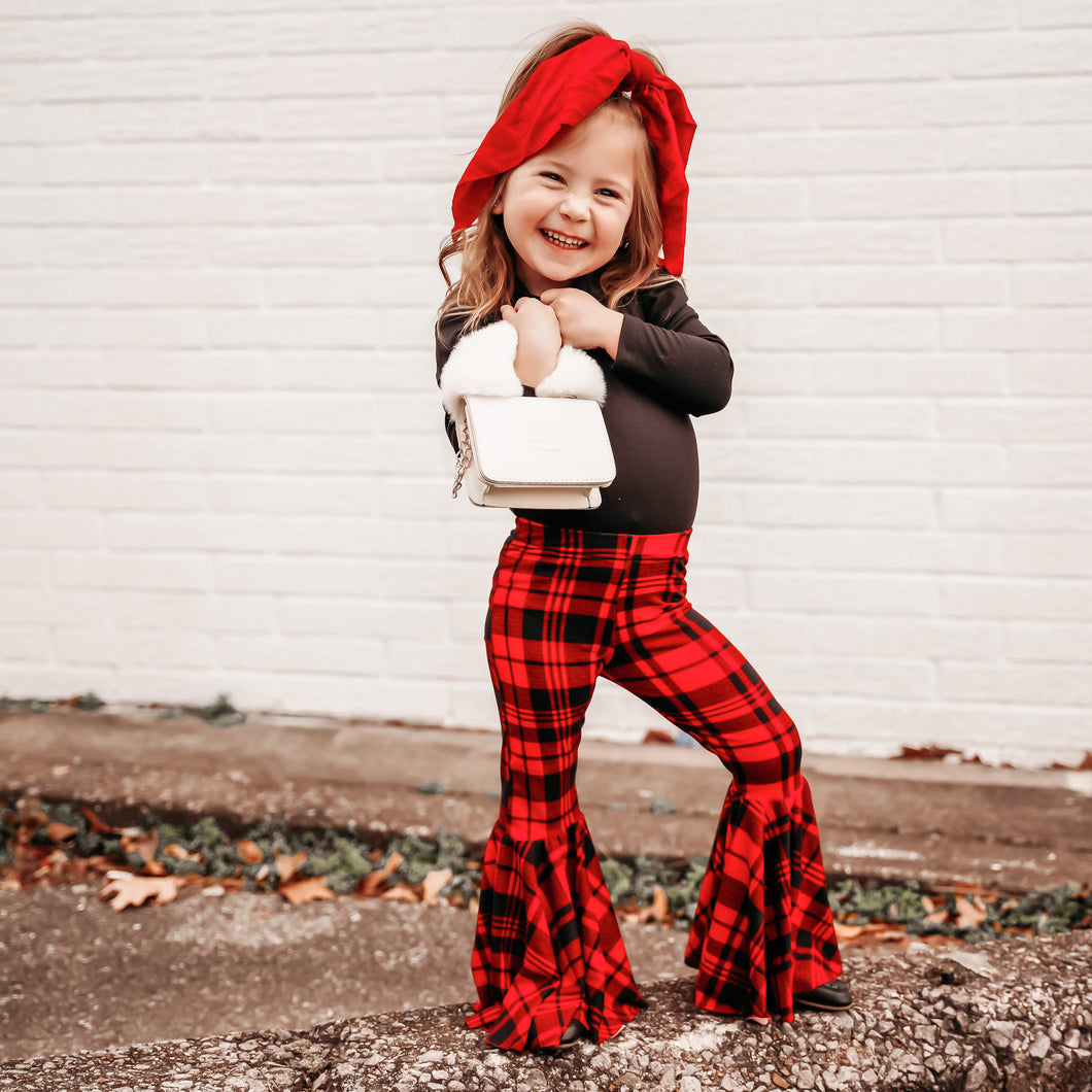 Holiday Bell Bottoms in Red Plaid print