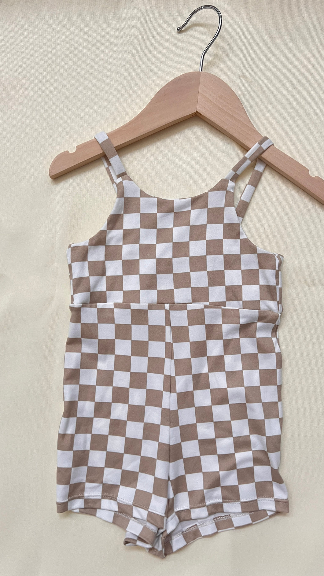 Olivia Checkered Romper in Beige