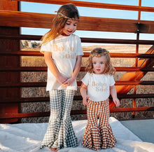 Load image into Gallery viewer, Girls Bell Bottoms in Camel Gingham Print
