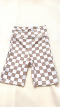 Load image into Gallery viewer, Girls High Waisted Biker Shorts in Tan Checkered Print
