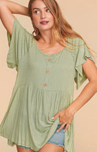 Load image into Gallery viewer, My Way Rib Knit Flutter Sleeve Babydoll Tunic
