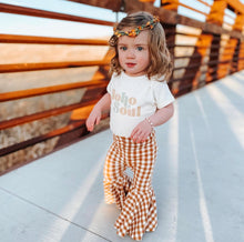Load image into Gallery viewer, Girls Bell Bottoms in Camel Gingham Print

