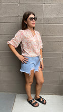 Load image into Gallery viewer, Bloom Smocked 3/4 Sleeve Top in Pink Grapefruit Floral
