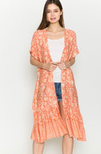 Load image into Gallery viewer, Easy Like Sunday Morning Paisley Peach Ruffle Hem Kimono Cardigan

