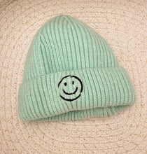 Load image into Gallery viewer, Smiley Face Ribbed Beanie in Mint
