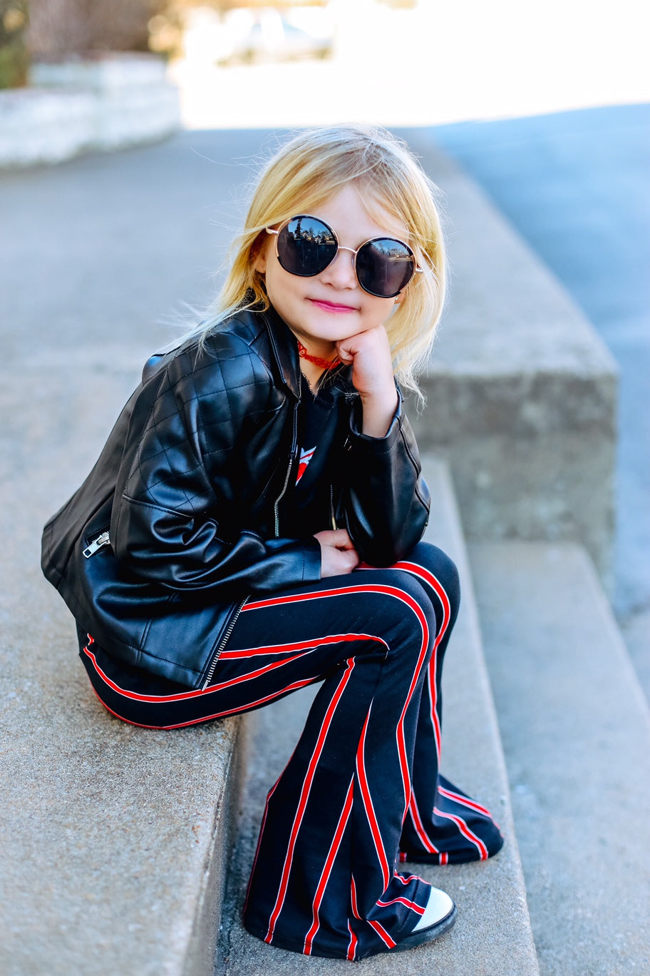 Ava Bell Bottoms in Black and Red Stripes