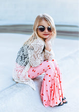 Load image into Gallery viewer, Pink Bell Bottoms with Red Hearts Print
