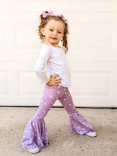 Load image into Gallery viewer, Lavender Bell Bottoms with White Hearts Print
