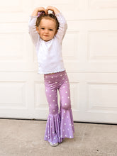 Load image into Gallery viewer, Lavender Bell Bottoms with White Hearts Print
