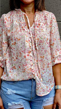 Load image into Gallery viewer, Bloom Smocked 3/4 Sleeve Top in Pink Grapefruit Floral
