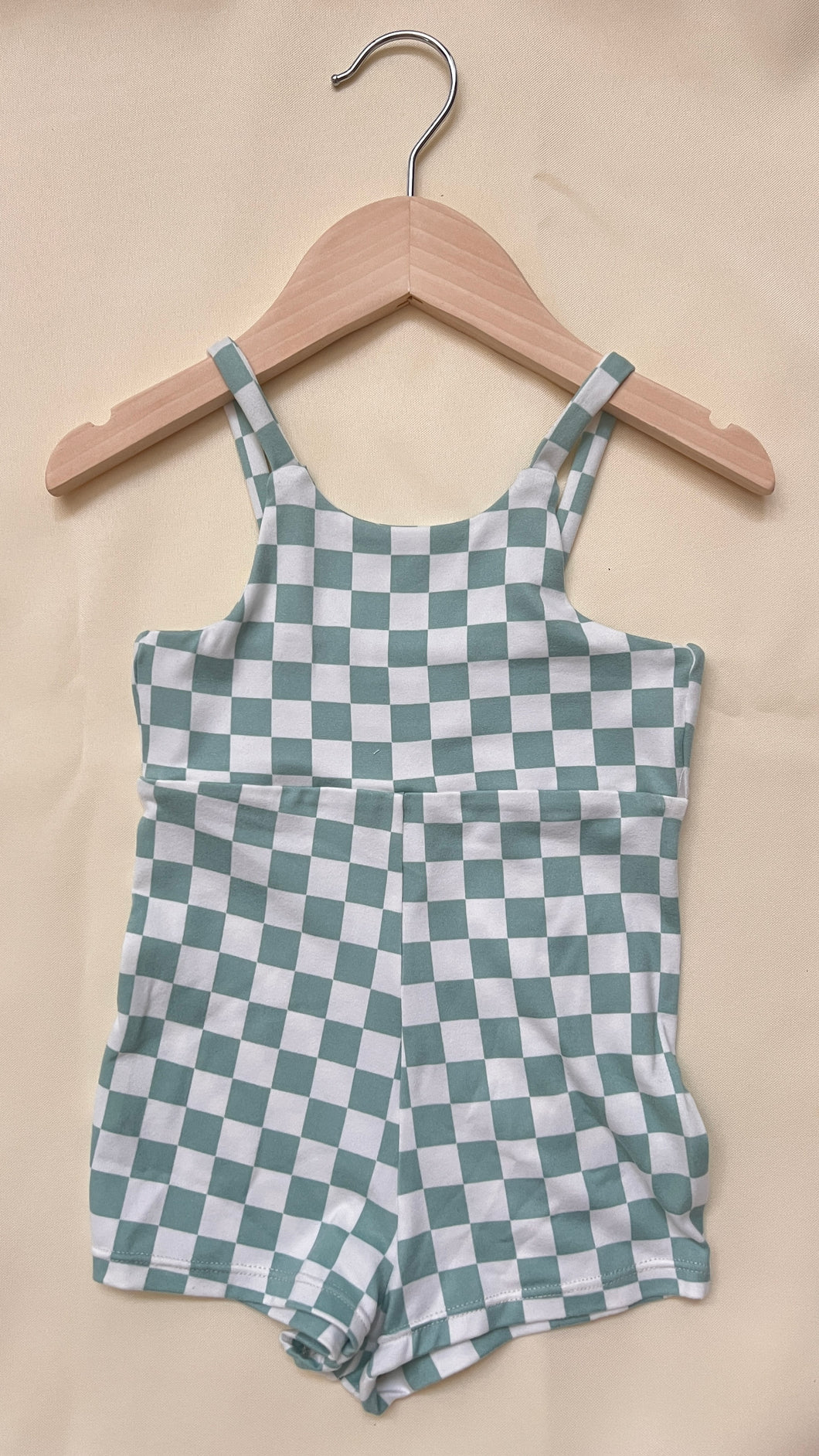 Olivia Checkered Romper in Mint Green