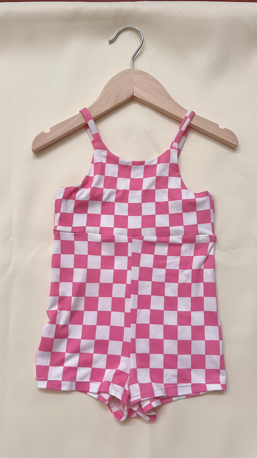 Olivia Checkered Romper in Pink