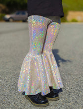 Load image into Gallery viewer, Silver Sparkle Bell Bottom Flare Pants
