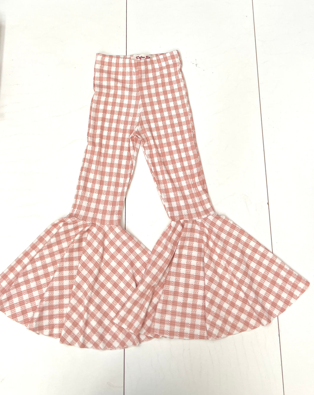 Girls Bell Bottoms in Dusty Pink Gingham Print