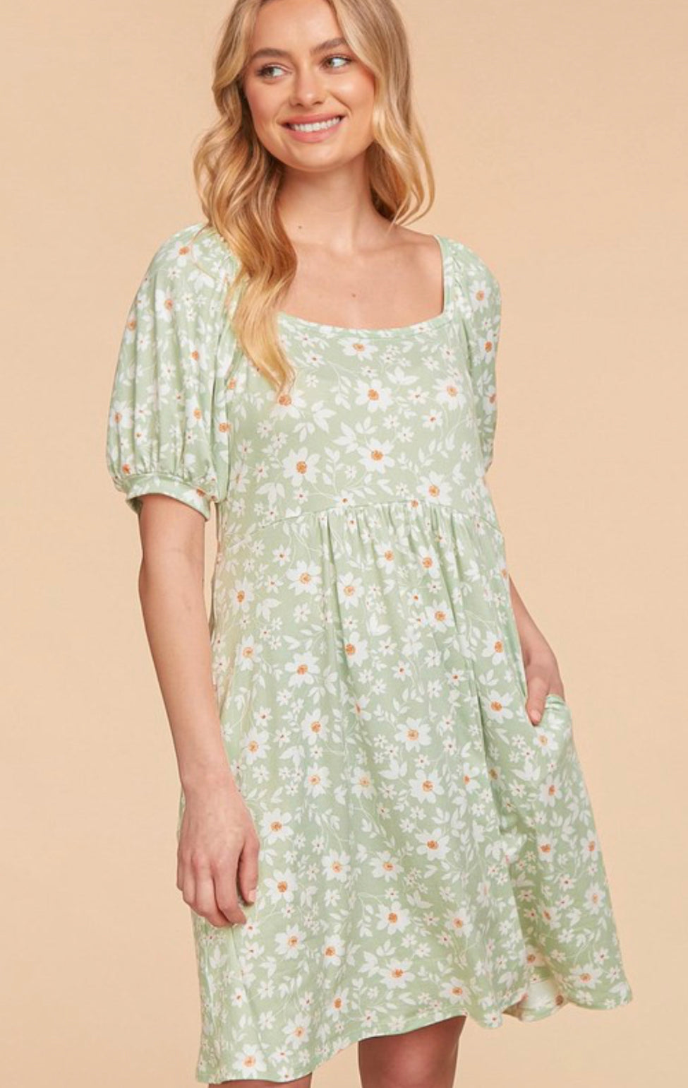 Daisy Lane Floral Print Puff Sleeve Dress with Pockets
